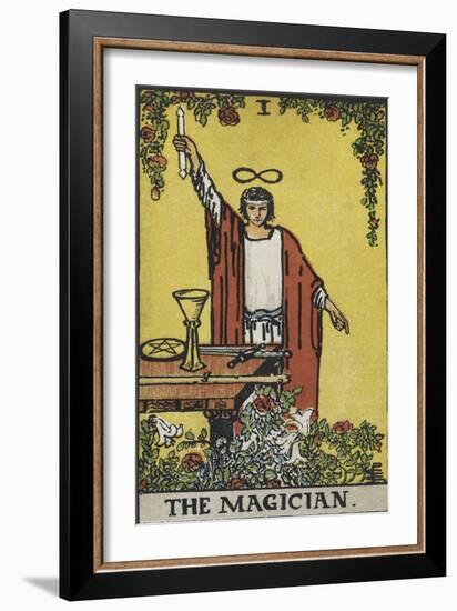 Tarot Card With a Magician Holding an Object Wearing a Red Robe, Before a Table With a Sword-Arthur Edward Waite-Framed Giclee Print