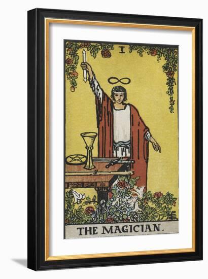 Tarot Card With a Magician Holding an Object Wearing a Red Robe, Before a Table With a Sword-Arthur Edward Waite-Framed Giclee Print