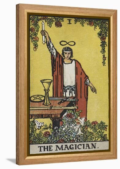 Tarot Card With a Magician Holding an Object Wearing a Red Robe, Before a Table With a Sword-Arthur Edward Waite-Framed Premier Image Canvas