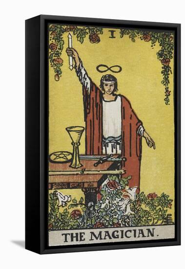 Tarot Card With a Magician Holding an Object Wearing a Red Robe, Before a Table With a Sword-Arthur Edward Waite-Framed Premier Image Canvas