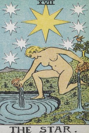 Tarot Card With a Nude Woman by a Lake With Vessels Of Water. Stars Shine  Overhead' Giclee Print - Arthur Edward Waite | Art.com