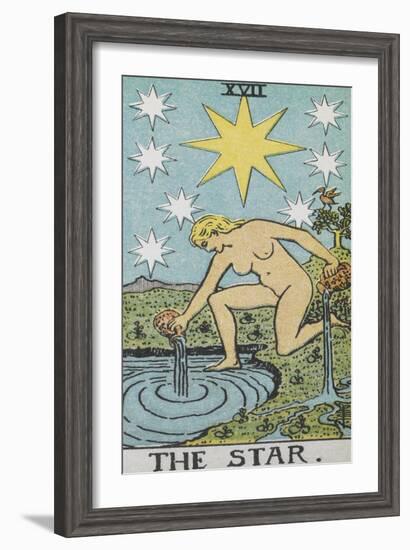 Tarot Card With a Nude Woman by a Lake With Vessels Of Water. Stars Shine Overhead-Arthur Edward Waite-Framed Giclee Print