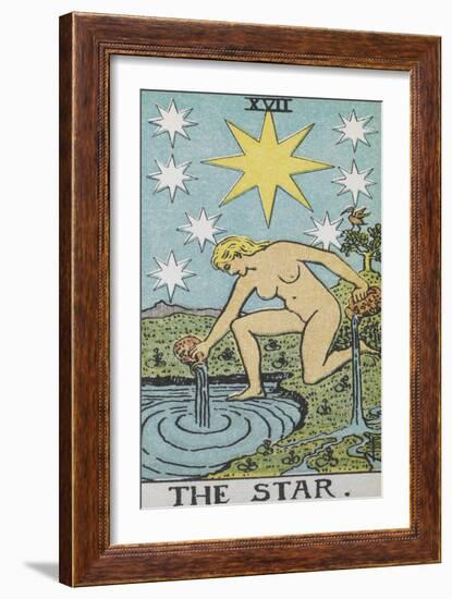 Tarot Card With a Nude Woman by a Lake With Vessels Of Water. Stars Shine Overhead-Arthur Edward Waite-Framed Giclee Print