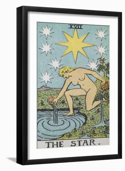 Tarot Card With a Nude Woman by a Lake With Vessels Of Water. Stars Shine Overhead-Arthur Edward Waite-Framed Giclee Print