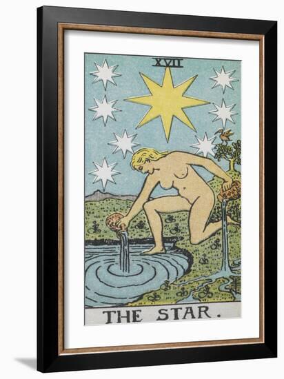 Tarot Card With a Nude Woman by a Lake With Vessels Of Water. Stars Shine Overhead-Arthur Edward Waite-Framed Giclee Print