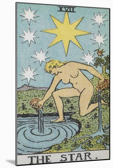 Tarot Card With a Nude Woman by a Lake With Vessels Of Water. Stars Shine Overhead-Arthur Edward Waite-Mounted Giclee Print