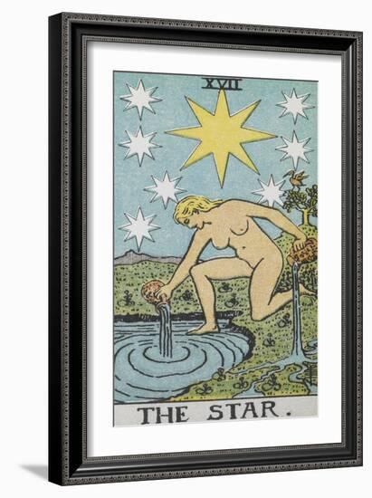 Tarot Card With a Nude Woman by a Lake With Vessels Of Water. Stars Shine Overhead-Arthur Edward Waite-Framed Giclee Print