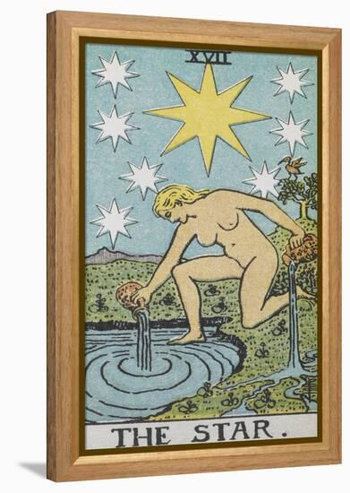 Tarot Card With a Nude Woman by a Lake With Vessels Of Water. Stars Shine Overhead-Arthur Edward Waite-Framed Premier Image Canvas