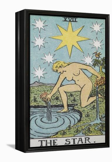 Tarot Card With a Nude Woman by a Lake With Vessels Of Water. Stars Shine Overhead-Arthur Edward Waite-Framed Premier Image Canvas