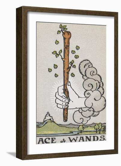 Tarot Card With a White Hand Holding a Large Wand With a Cloud Of Smoke-Arthur Edward Waite-Framed Giclee Print