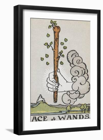 Tarot Card With a White Hand Holding a Large Wand With a Cloud Of Smoke-Arthur Edward Waite-Framed Giclee Print