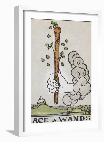 Tarot Card With a White Hand Holding a Large Wand With a Cloud Of Smoke-Arthur Edward Waite-Framed Giclee Print