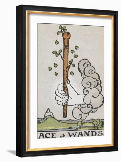 Tarot Card With a White Hand Holding a Large Wand With a Cloud Of Smoke-Arthur Edward Waite-Framed Giclee Print