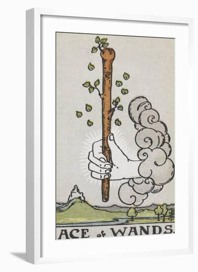 Tarot Card With a White Hand Holding a Large Wand With a Cloud Of Smoke-Arthur Edward Waite-Framed Giclee Print