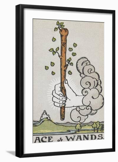 Tarot Card With a White Hand Holding a Large Wand With a Cloud Of Smoke-Arthur Edward Waite-Framed Giclee Print