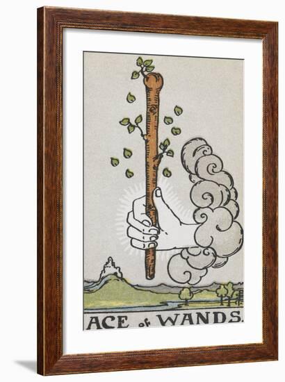 Tarot Card With a White Hand Holding a Large Wand With a Cloud Of Smoke-Arthur Edward Waite-Framed Giclee Print