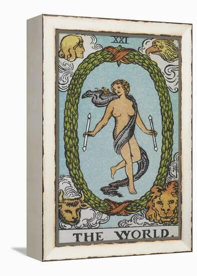 Tarot Card With a Woman Floating Inside a Wreath Of Green Leaves With the Head Of a Man-Arthur Edward Waite-Framed Premier Image Canvas