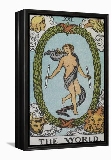 Tarot Card With a Woman Floating Inside a Wreath Of Green Leaves With the Head Of a Man-Arthur Edward Waite-Framed Premier Image Canvas