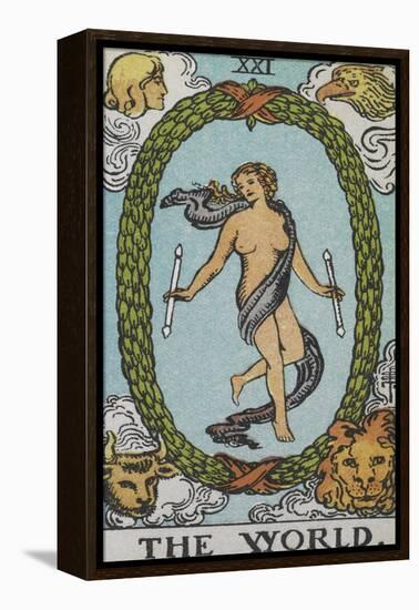 Tarot Card With a Woman Floating Inside a Wreath Of Green Leaves With the Head Of a Man-Arthur Edward Waite-Framed Premier Image Canvas