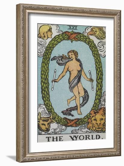 Tarot Card With a Woman Floating Inside a Wreath Of Green Leaves With the Head Of a Man-Arthur Edward Waite-Framed Giclee Print