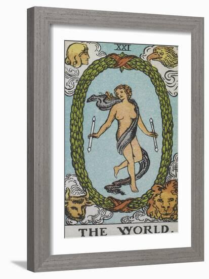 Tarot Card With a Woman Floating Inside a Wreath Of Green Leaves With the Head Of a Man-Arthur Edward Waite-Framed Giclee Print