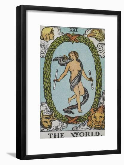 Tarot Card With a Woman Floating Inside a Wreath Of Green Leaves With the Head Of a Man-Arthur Edward Waite-Framed Giclee Print