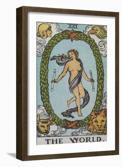 Tarot Card With a Woman Floating Inside a Wreath Of Green Leaves With the Head Of a Man-Arthur Edward Waite-Framed Giclee Print