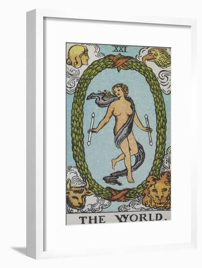 Tarot Card With a Woman Floating Inside a Wreath Of Green Leaves With the Head Of a Man-Arthur Edward Waite-Framed Giclee Print