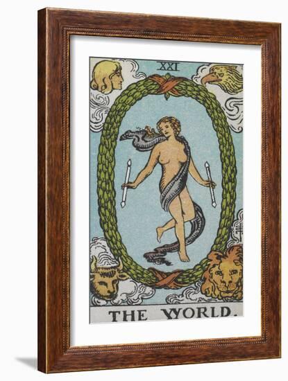 Tarot Card With a Woman Floating Inside a Wreath Of Green Leaves With the Head Of a Man-Arthur Edward Waite-Framed Giclee Print