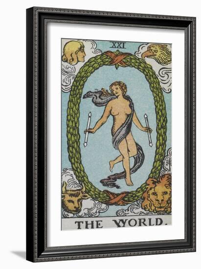 Tarot Card With a Woman Floating Inside a Wreath Of Green Leaves With the Head Of a Man-Arthur Edward Waite-Framed Giclee Print