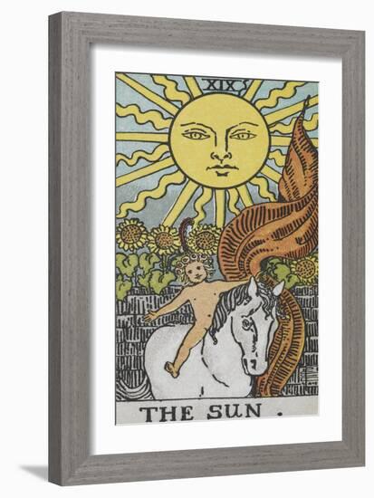 Tarot Card With a Young Child Riding a White Horse With Large Sunflowers and Sun Behind-Arthur Edward Waite-Framed Giclee Print