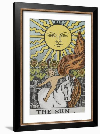 Tarot Card With a Young Child Riding a White Horse With Large Sunflowers and Sun Behind-Arthur Edward Waite-Framed Giclee Print