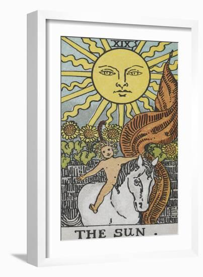 Tarot Card With a Young Child Riding a White Horse With Large Sunflowers and Sun Behind-Arthur Edward Waite-Framed Giclee Print