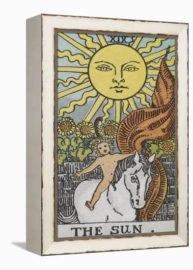 Tarot Card With a Young Child Riding a White Horse With Large Sunflowers and Sun Behind-Arthur Edward Waite-Framed Premier Image Canvas