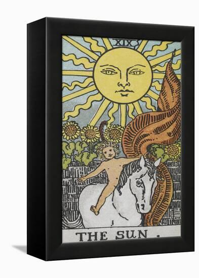 Tarot Card With a Young Child Riding a White Horse With Large Sunflowers and Sun Behind-Arthur Edward Waite-Framed Premier Image Canvas