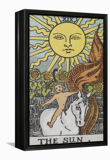 Tarot Card With a Young Child Riding a White Horse With Large Sunflowers and Sun Behind-Arthur Edward Waite-Framed Premier Image Canvas