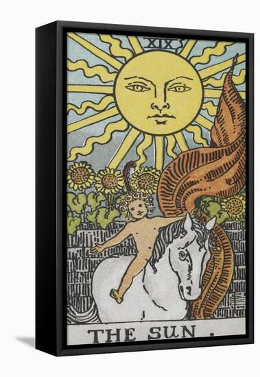 Tarot Card With a Young Child Riding a White Horse With Large Sunflowers and Sun Behind-Arthur Edward Waite-Framed Premier Image Canvas