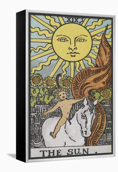 Tarot Card With a Young Child Riding a White Horse With Large Sunflowers and Sun Behind-Arthur Edward Waite-Framed Premier Image Canvas