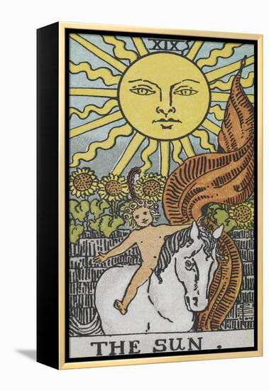 Tarot Card With a Young Child Riding a White Horse With Large Sunflowers and Sun Behind-Arthur Edward Waite-Framed Premier Image Canvas