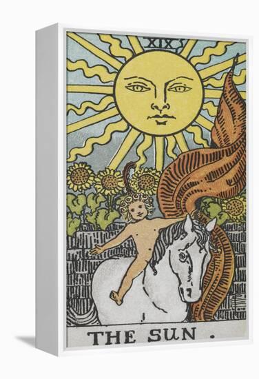Tarot Card With a Young Child Riding a White Horse With Large Sunflowers and Sun Behind-Arthur Edward Waite-Framed Premier Image Canvas