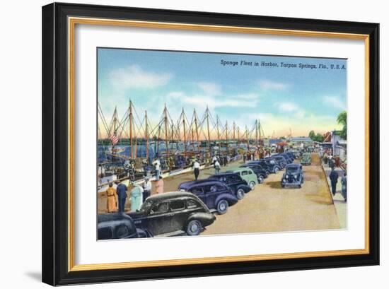 Tarpon Springs, Florida - Sponge Fleet in Harbor-Lantern Press-Framed Art Print