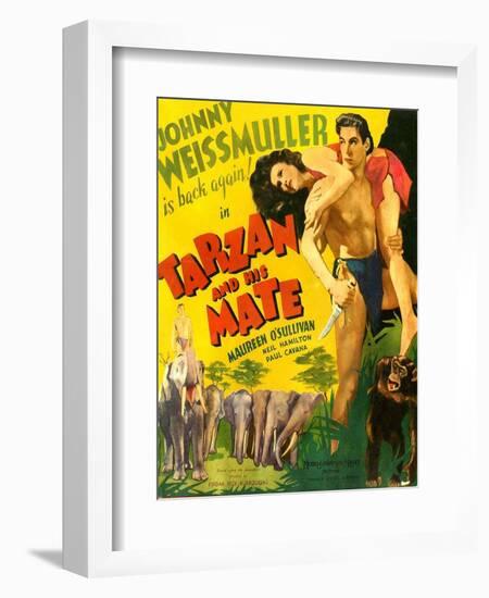 TARZAN AND HIS MATE, from left: Maureen O'Sullivan, Johnny Weissmuller, 1934.-null-Framed Premium Giclee Print