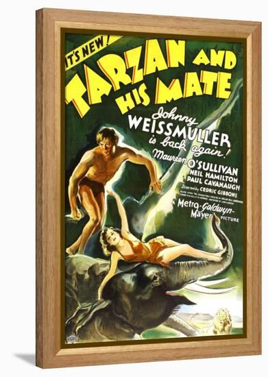 Tarzan and His Mate, Johnny Weissmuller, Maureen O'Sullivan, 1934-null-Framed Stretched Canvas