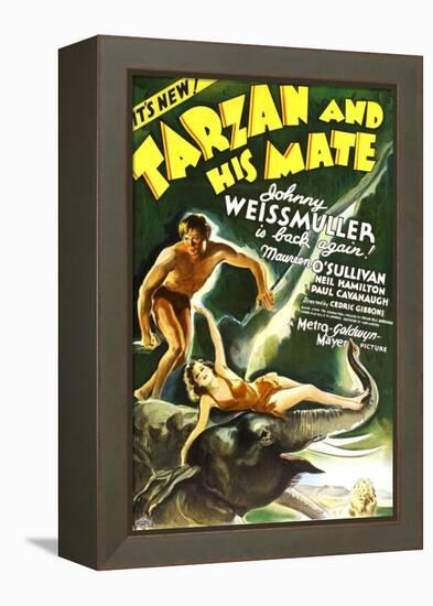 Tarzan and His Mate, Johnny Weissmuller, Maureen O'Sullivan, 1934-null-Framed Stretched Canvas