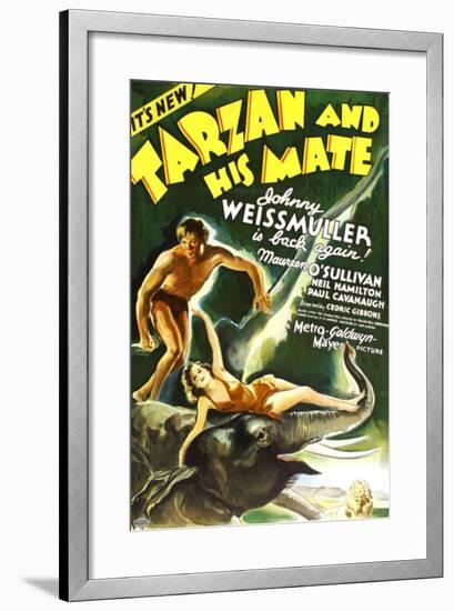 Tarzan and His Mate, Johnny Weissmuller, Maureen O'Sullivan, 1934-null-Framed Art Print