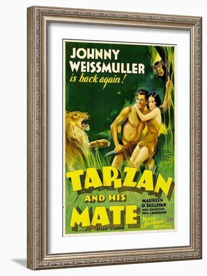 TARZAN AND HIS MATE, Johnny Weissmuller, Maureen O'Sullivan, 1934-null-Framed Art Print