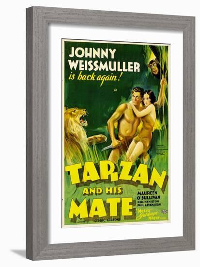 TARZAN AND HIS MATE, Johnny Weissmuller, Maureen O'Sullivan, 1934-null-Framed Art Print