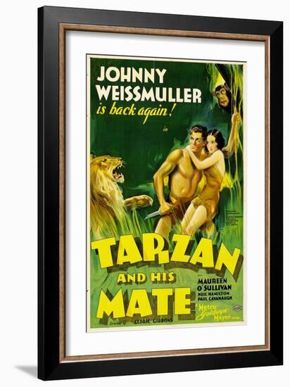 TARZAN AND HIS MATE, Johnny Weissmuller, Maureen O'Sullivan, 1934-null-Framed Art Print