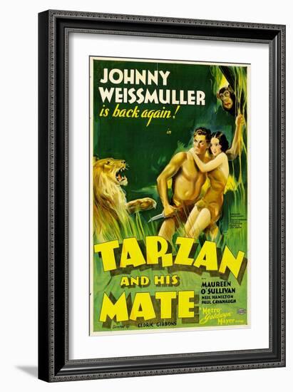 TARZAN AND HIS MATE, Johnny Weissmuller, Maureen O'Sullivan, 1934-null-Framed Art Print