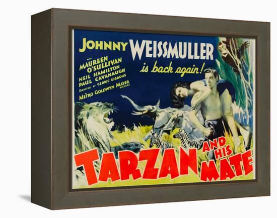 Tarzan and His Mate, Maureen O'Sullivan, Johnny Weissmuller, 1934-null-Framed Stretched Canvas